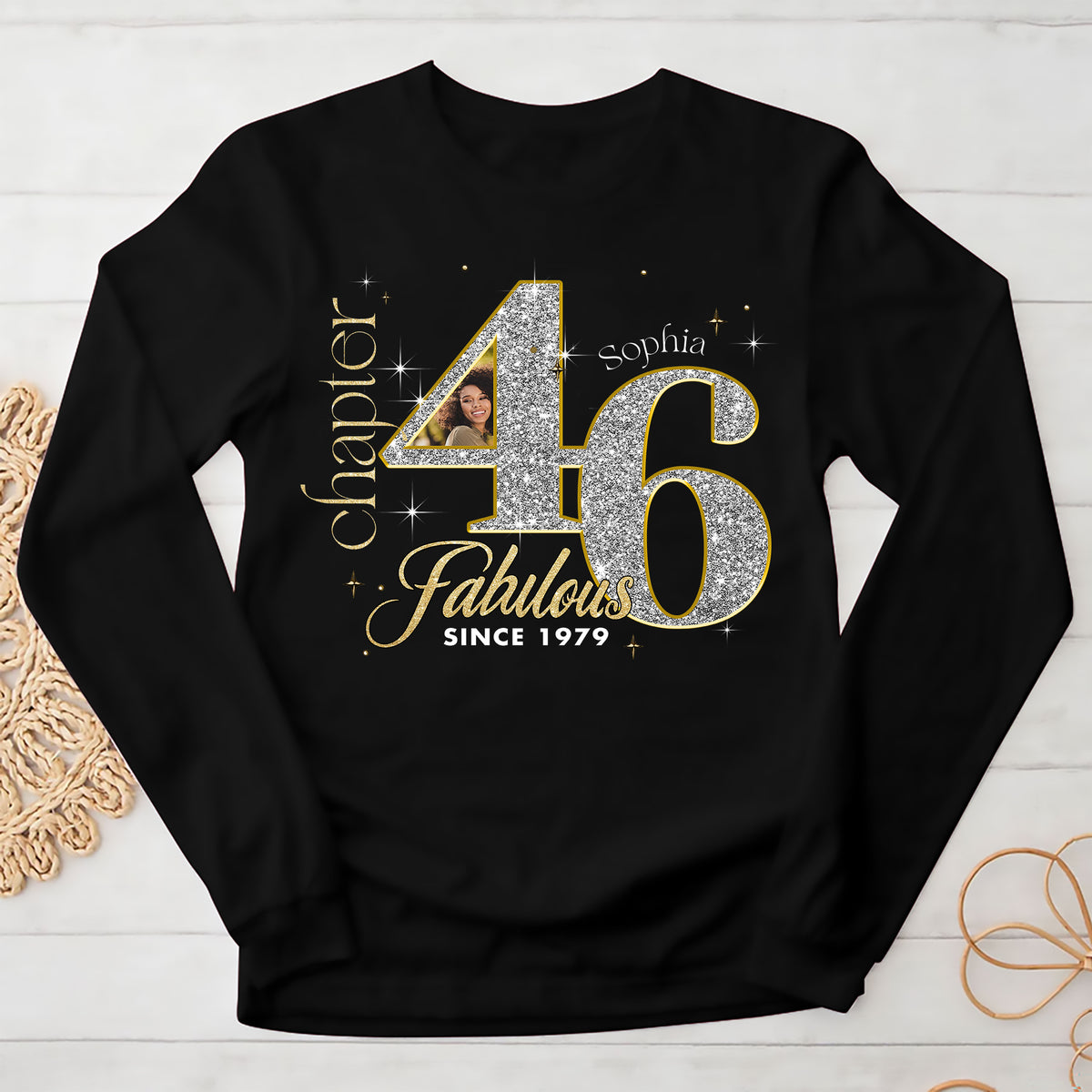 Custom Face Photo 46&#39;s Birthday Shirt, Fabulous Since 1979 46th Birthday Unique T Shirt For Woman, Custom Birthday Shirt, Her Gifts For 46 Years Old , Turning 46 Birthday Cotton Shirt-YPT-ALK