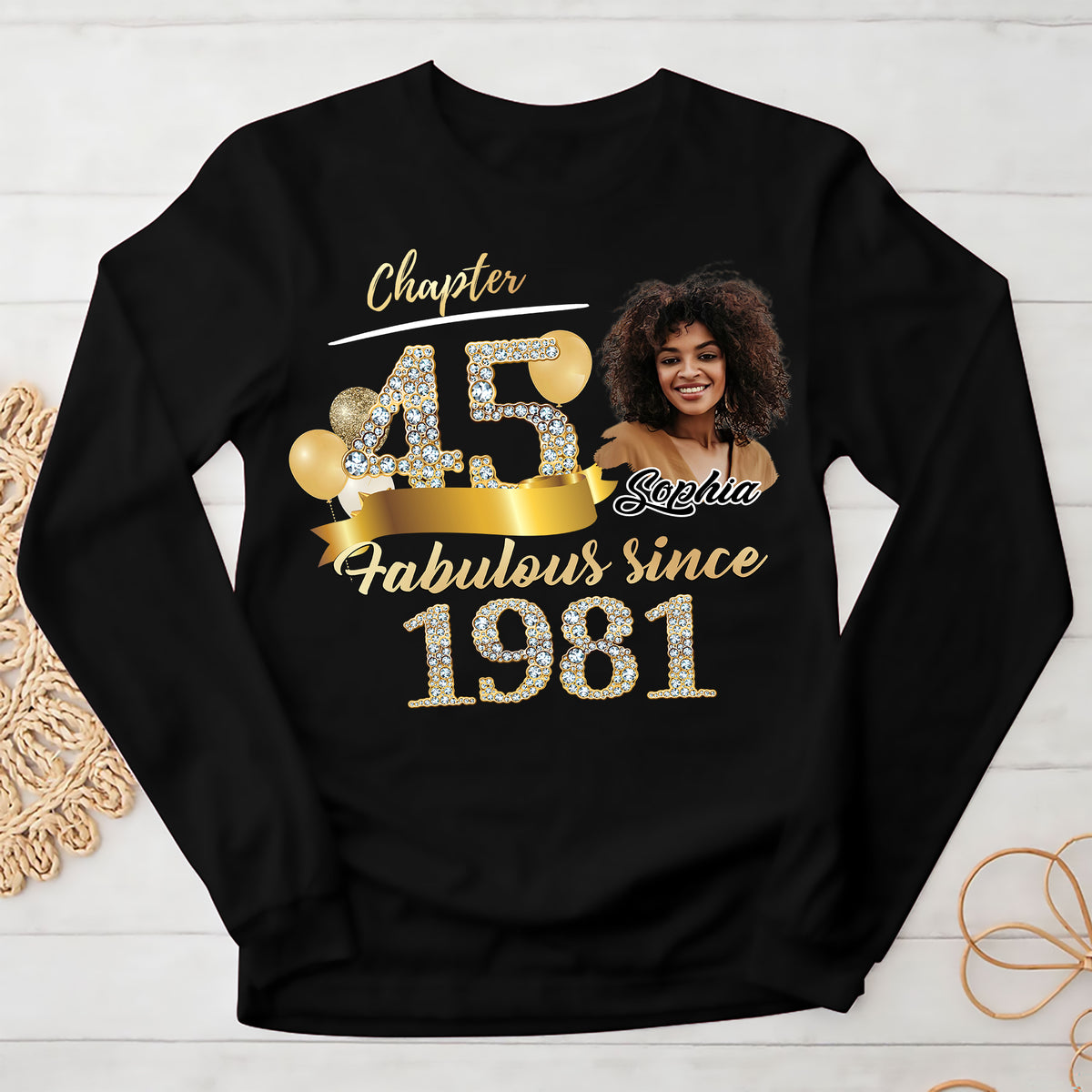 Custom Face Photo 45's Birthday Shirt, Fabulous Since 1981 45th Birthday Unique T Shirt For Woman, Custom Birthday Shirt, Her Gifts For 45 Years Old , Turning 45 Birthday Cotton Shirt-YPT-ALK