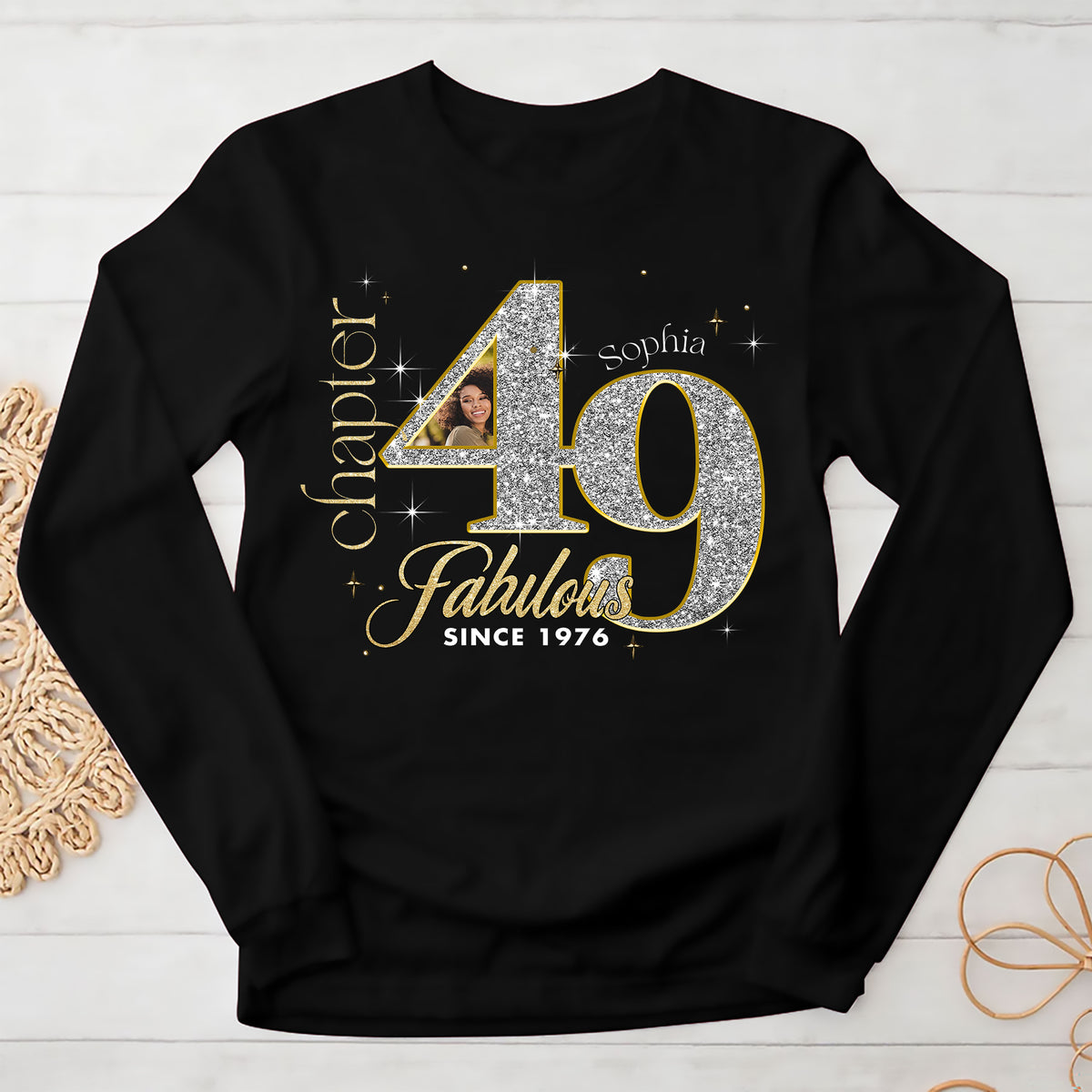 Custom Face Photo 49&#39;s Birthday Shirt, Fabulous Since 1976 49th Birthday Unique T Shirt For Woman, Custom Birthday Shirt, Her Gifts For 49 Years Old , Turning 49 Birthday Cotton Shirt-YPT-ALK