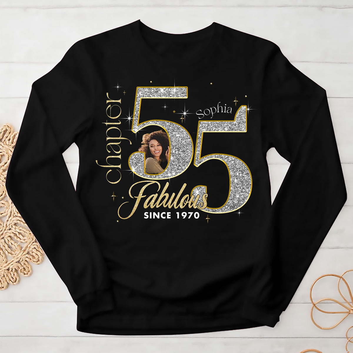 Custom Face Photo 55&#39;s Birthday Shirt, 55th Birthday Unique T Shirt For Woman, Custom Birthday Shirt, Her Gifts For 55 Years Old , Turning 55 Birthday Cotton Shirt-YPT-ALK