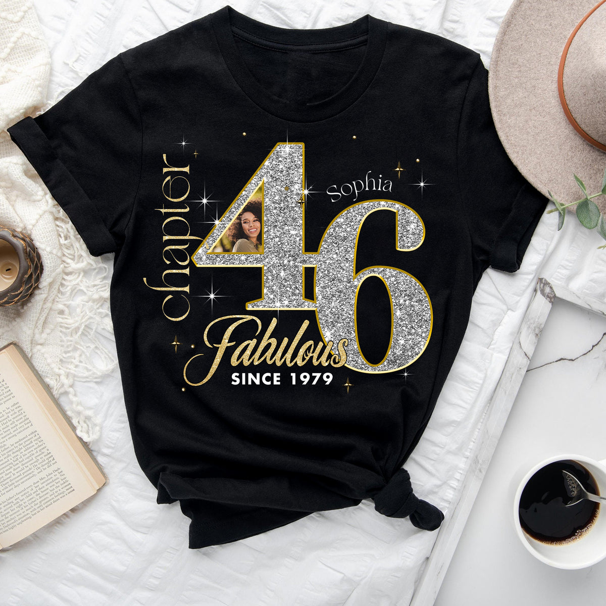Custom Face Photo 46&#39;s Birthday Shirt, Fabulous Since 1979 46th Birthday Unique T Shirt For Woman, Custom Birthday Shirt, Her Gifts For 46 Years Old , Turning 46 Birthday Cotton Shirt-YPT-ALK