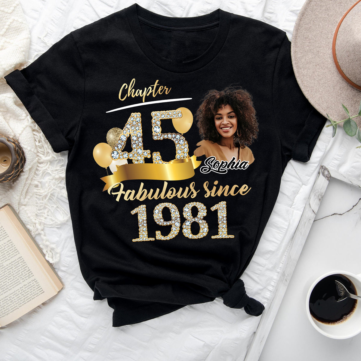 Custom Face Photo 45's Birthday Shirt, Fabulous Since 1981 45th Birthday Unique T Shirt For Woman, Custom Birthday Shirt, Her Gifts For 45 Years Old , Turning 45 Birthday Cotton Shirt-YPT-ALK