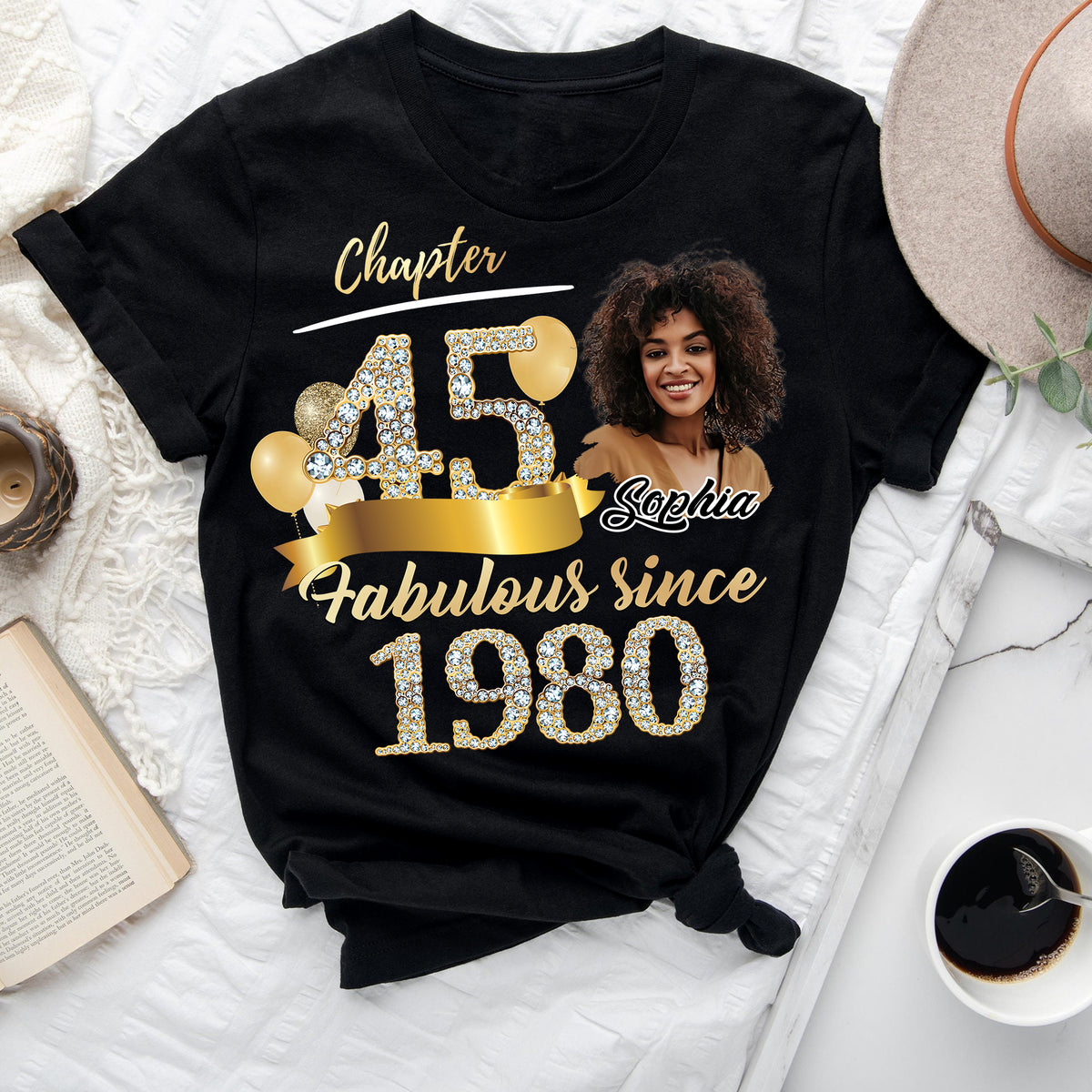 Custom Face Photo 45&#39;s Birthday Shirt, Fabulous Since 1980 45th Birthday Unique T Shirt For Woman, Custom Birthday Shirt, Her Gifts For 45 Years Old , Turning 45 Birthday Cotton Shirt-YPT-ALK