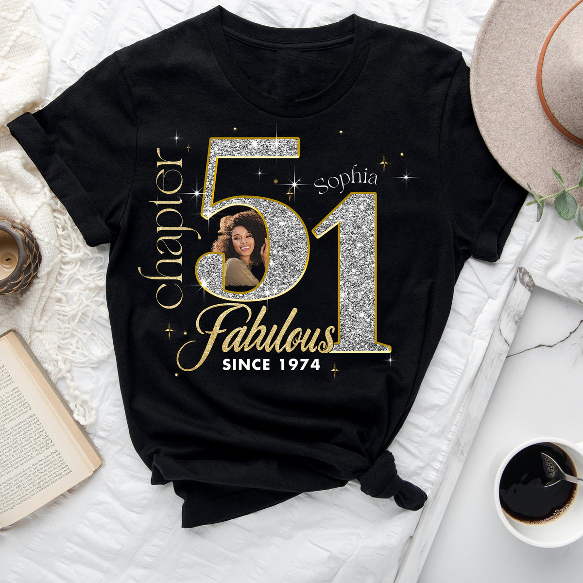Custom Face Photo 51&#39;s Birthday Shirt, Fabulous Since 1974 51st Birthday Unique T Shirt For Woman, Custom Birthday Shirt, Her Gifts For 51 Years Old , Turning 51 Birthday Cotton Shirt-YPT-ALK