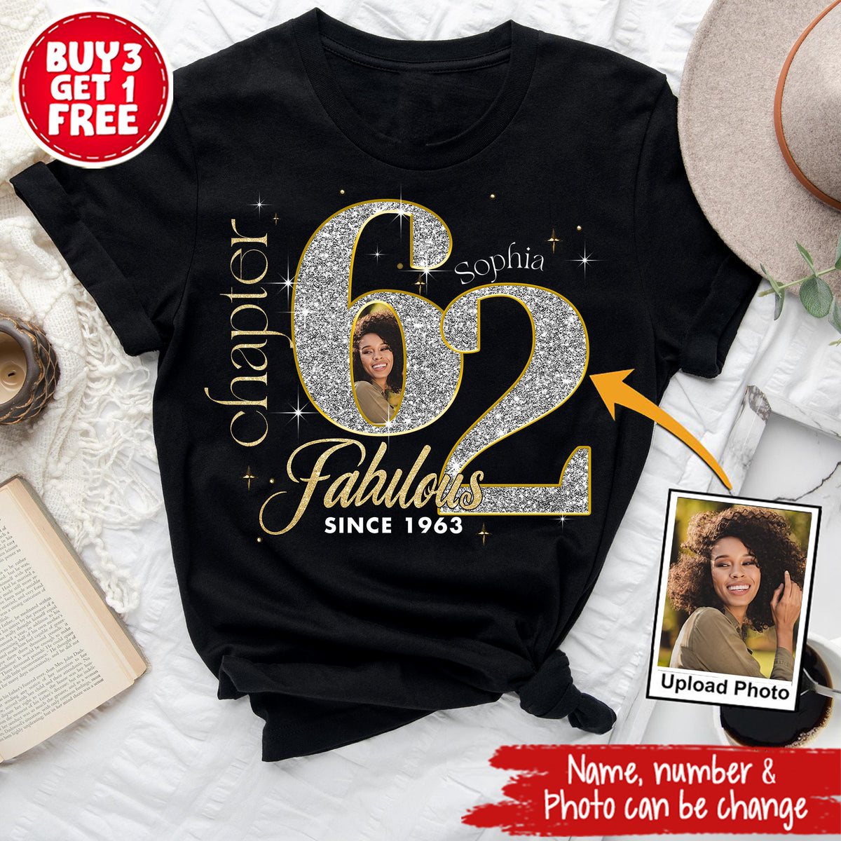Custom Face Photo 62&#39;s Birthday Shirt, Fabulous Since 1963 62nd Birthday Unique T Shirt For Woman, Custom Birthday Shirt, Her Gifts For 62 Years Old , Turning 62 Birthday Cotton Shirt-YPT-ALK