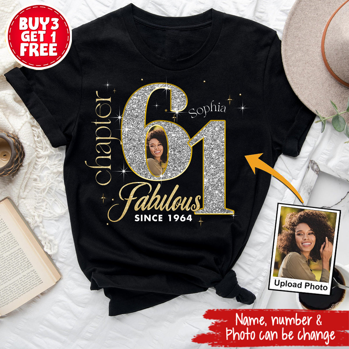 Custom Face Photo 61&#39;s Birthday Shirt, Fabulous Since 1964 61st Birthday Unique T Shirt For Woman, Custom Birthday Shirt, Her Gifts For 61 Years Old , Turning 61 Birthday Cotton Shirt-YPT-ALK