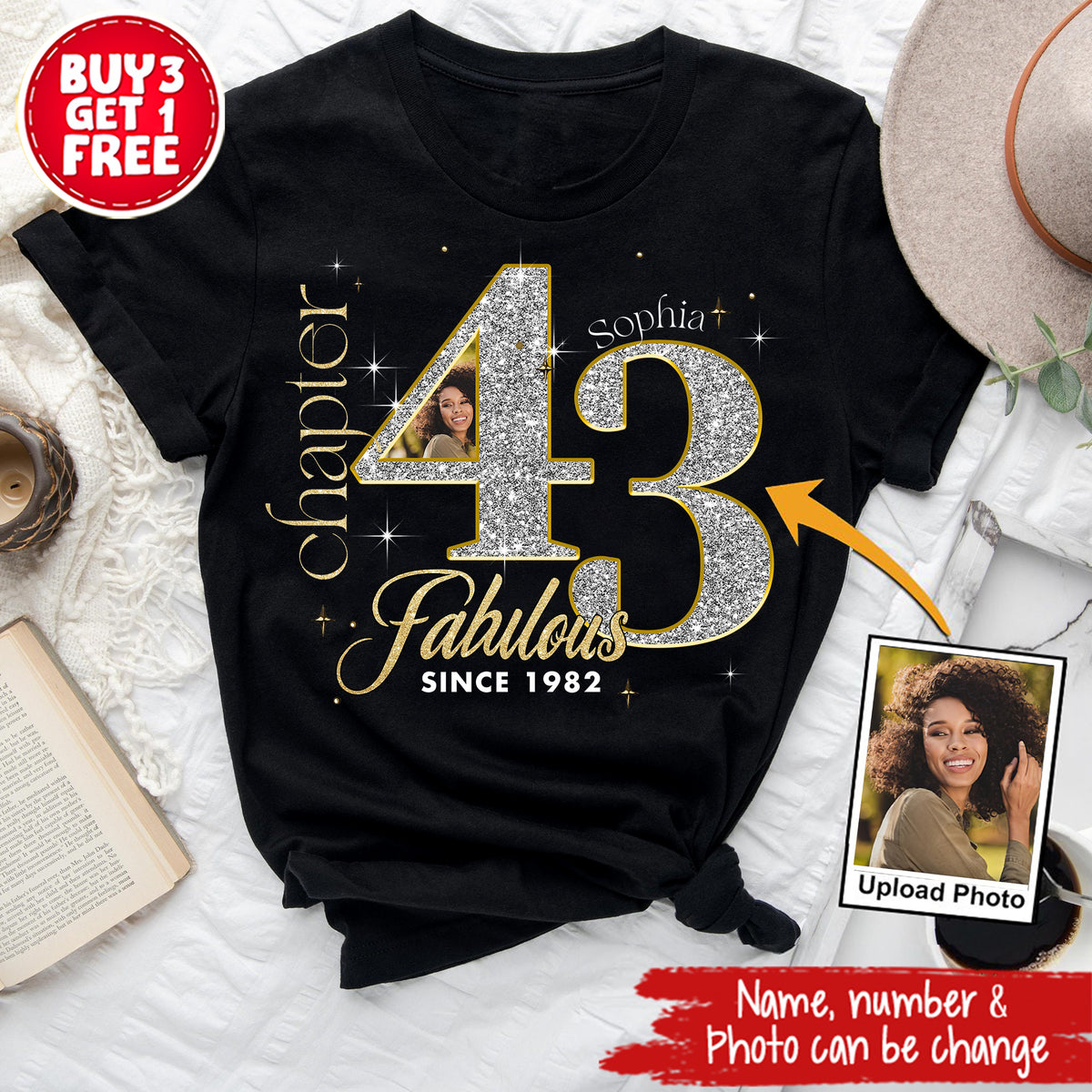 Custom Face Photo 43&#39;s Birthday Shirt, Fabulous Since 1982 43rd Birthday Unique T Shirt For Woman, Custom Birthday Shirt, Her Gifts For 43 Years Old , Turning 43 Birthday Cotton Shirt-YPT-ALK