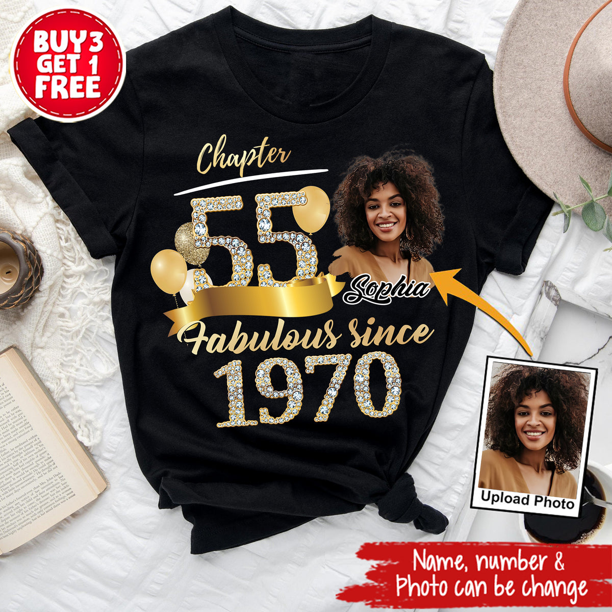 Custom Face Photo 55&#39;s Birthday Shirt, Fabulous Since 1970 55th Birthday Unique T Shirt For Woman, Custom Birthday Shirt, Her Gifts For 55 Years Old , Turning 55 Birthday Cotton Shirt-YPT-ALK