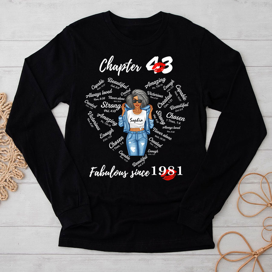 Chapter 43, Fabulous Since 1981 43rd Birthday Unique T Shirt For Woman, Her Gifts For 43 Years Old , Turning 43 Birthday Cotton Shirt-TLQ