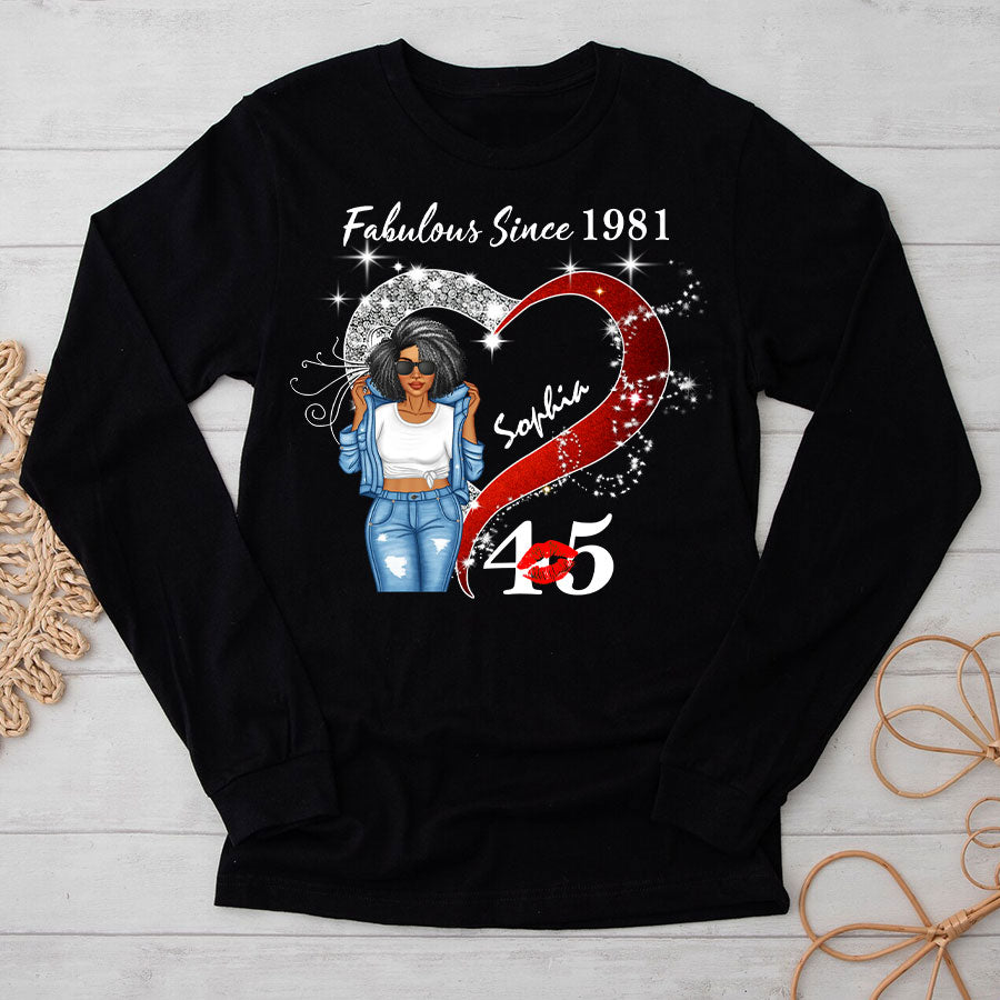Custom Birthday Shirt, Her Gifts For 45 Years Old , Turning 45 Birthday Cotton Shirt, Fabulous Since 1981-TLQ