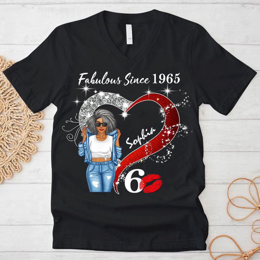 Custom Birthday Shirt, Her Gifts For 60 Years Old , Turning 60 Birthday Cotton Shirt, Fabulous Since 1965-TLQ