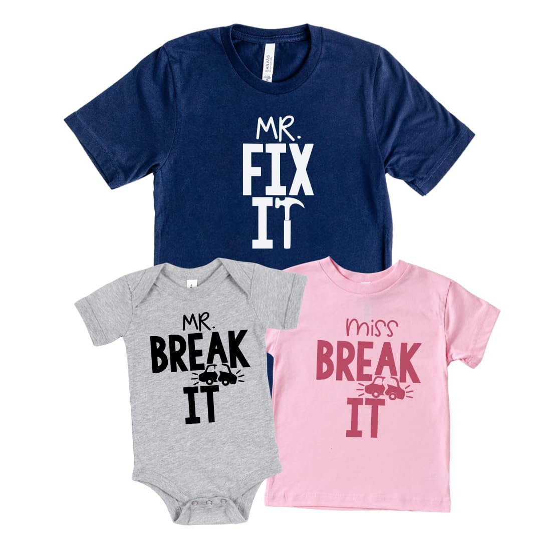 Mr Break It Mr Fix It Funny Dad Son Matching Father's Day T-Shirt, Dad and Baby Matching Outfits, Father Son Matching, Twin Dad, Daddy Daughter Matching Shirts, Birthday Gift for Dad, New Dad Gifts.