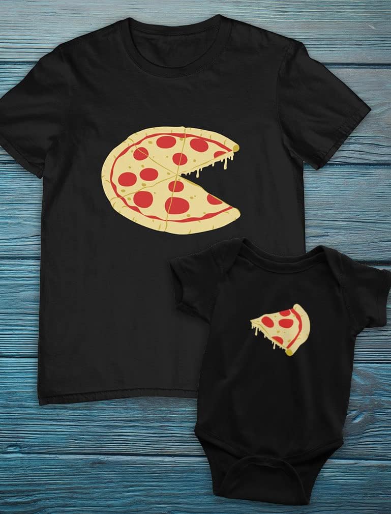 Pizza Pie &amp; Slice Fathers Day Daddy and Me Outfits Gifts for New Dads Matching Dad Shirt Baby Bodysuit