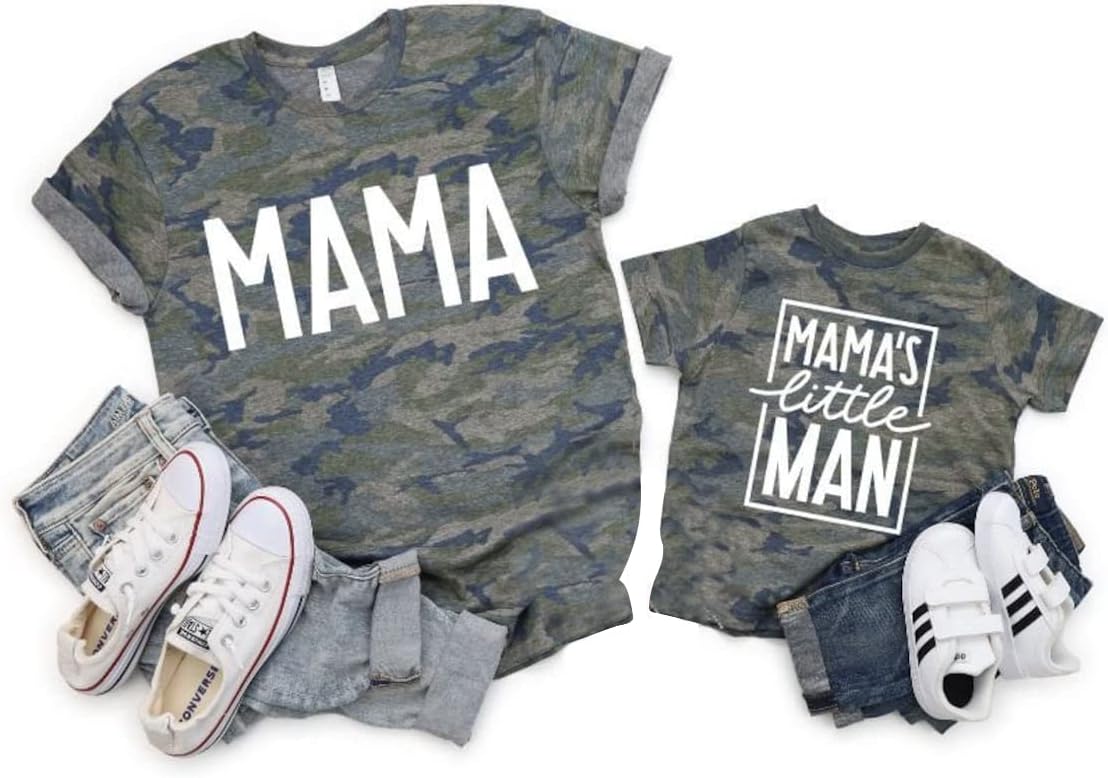 Mom and Son Matching Outfits Mama and Mama's Litter Man Print Shirts Cute Mom and Son Mothers Gifts