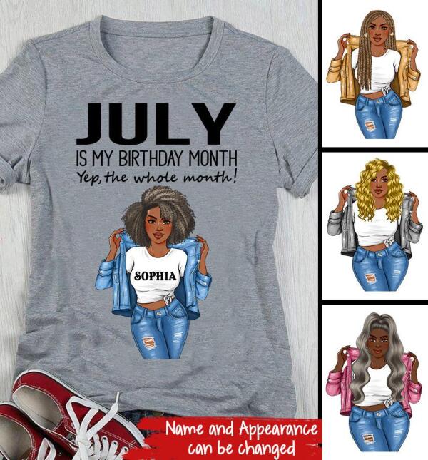 Personalized Birthday T Shirt, July is my birthday month, yep the whole month, Her Birthday Gifts For July, Afro Girls Shirt For Black Woman