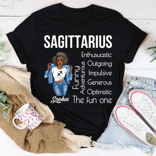Personalized Sagittarius Shirt, Sagittarius Birthday T Shirt with sayings, Customize Birthday Shirt For Black Woman
