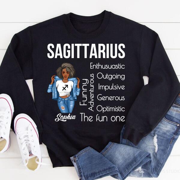 Personalized Sagittarius Shirt, Sagittarius Birthday T Shirt with sayings, Customize Birthday Shirt For Black Woman