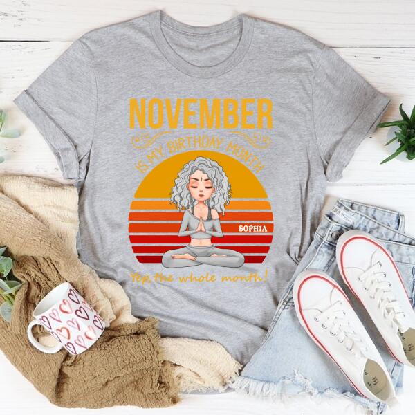 Personalized November yoga t Shirt, November Birthday T Shirt, Customize Birthday Shirt For Yoga lovers