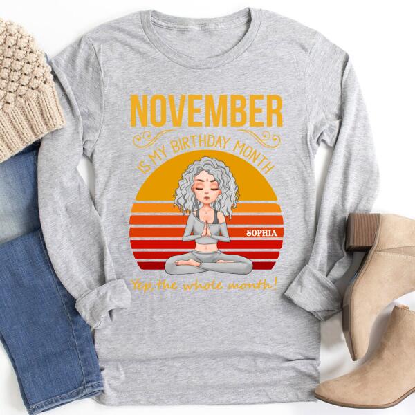 Personalized November yoga t Shirt, November Birthday T Shirt, Customize Birthday Shirt For Yoga lovers