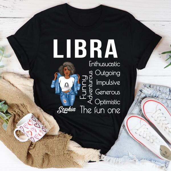 Personalized Libra Shirt, Libra Birthday T Shirt with sayings, Customize Birthday Shirt For Black Woman