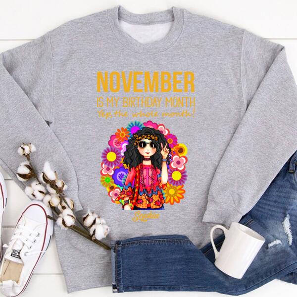 Personalized November Hippie t Shirt, November is my birthday month, yep the whole month, Customize Birthday Shirt For Hippie girls