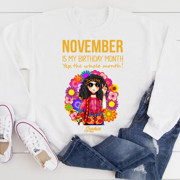 Personalized November Hippie t Shirt, November is my birthday month, yep the whole month, Customize Birthday Shirt For Hippie girls