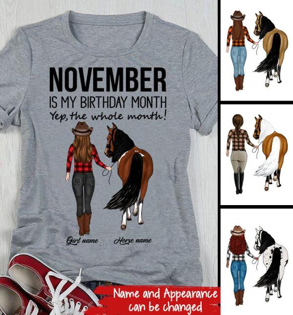 Personalized Birthday Cowgirl T Shirt, November is my birthday month, yep the whole month, Her Birthday Gifts For November, T Shirt for Horse Lovers