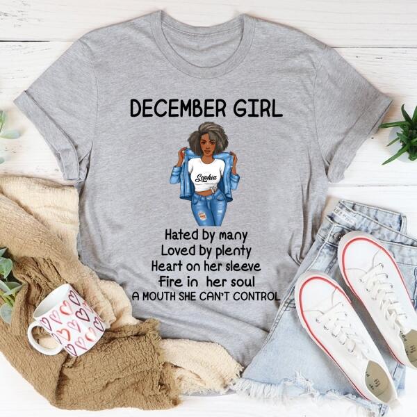 Personalized Birthday T Shirt, December Is My Birthday Month, Queens Are Born In December Cotton T-Shirt, December Birthday Gifts For Afro Woman, December Birthday Gifts