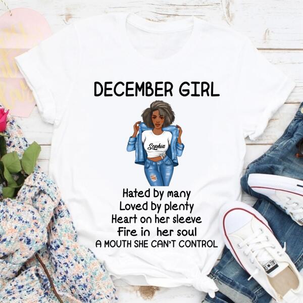 Personalized Birthday T Shirt, December Is My Birthday Month, Queens Are Born In December Cotton T-Shirt, December Birthday Gifts For Afro Woman, December Birthday Gifts