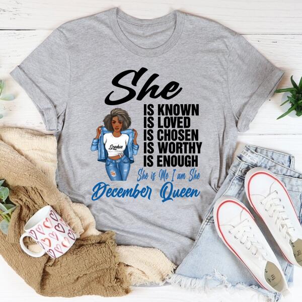 Personalized Birthday T Shirt, December Queen shirt, Queens Are Born In December Cotton T-Shirt, December Birthday Gifts For Afro Woman, December Birthday Gifts
