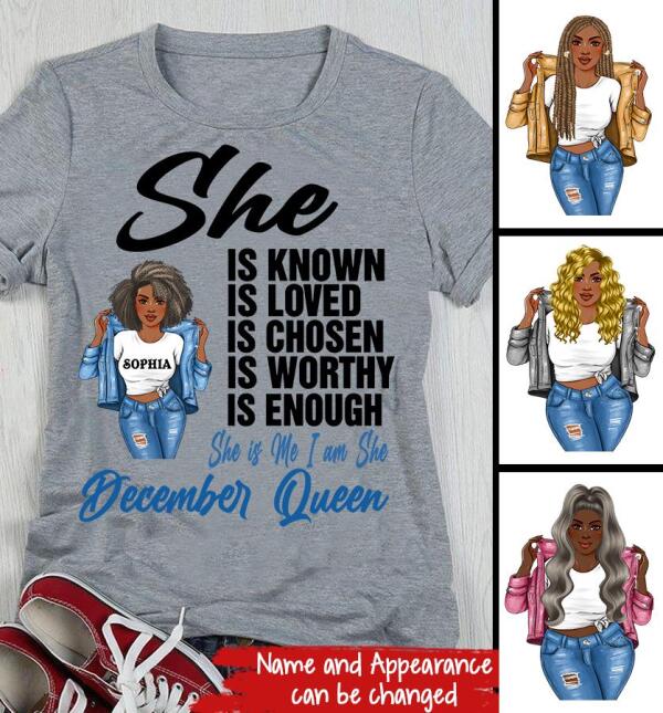 Personalized Birthday T Shirt, December Queen shirt, Queens Are Born In December Cotton T-Shirt, December Birthday Gifts For Afro Woman, December Birthday Gifts