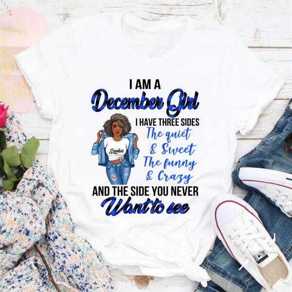 Personalized Birthday T Shirt, December Queen shirt, Queens Are Born In December Cotton T-Shirt, December Birthday Gifts For Afro Woman, December Birthday Gifts