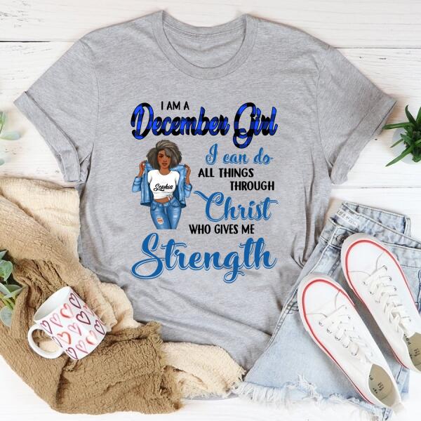 Personalized Birthday T Shirt, December Queen shirt, Queens Are Born In December Cotton T-Shirt, December Birthday Gifts For Afro Woman, December Birthday Gifts
