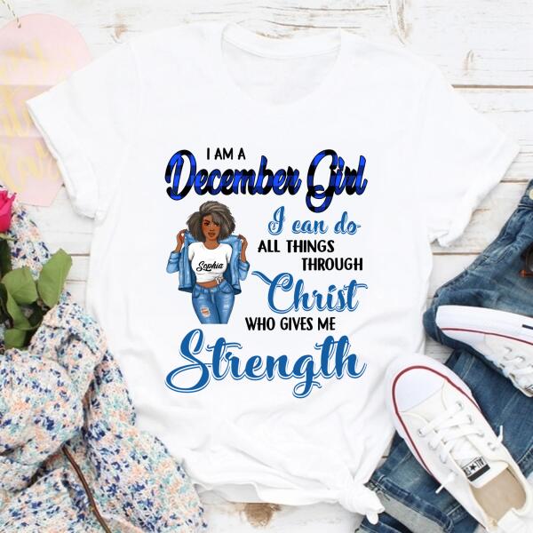 Personalized Birthday T Shirt, December Queen shirt, Queens Are Born In December Cotton T-Shirt, December Birthday Gifts For Afro Woman, December Birthday Gifts