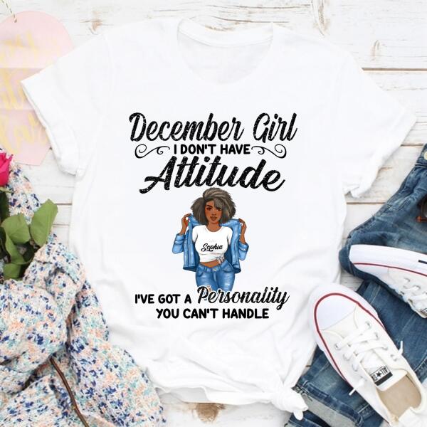 Personalized Birthday T Shirt, December Queen shirt, Queens Are Born In December Cotton T-Shirt, December Birthday Gifts For Afro Woman, December Birthday Gifts