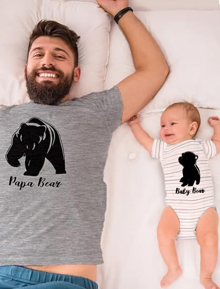 Tstars Papa &amp; Baby Bear Dad and Son Daughter Matching Shirts Fathers Day New Dads Gift Father and Infant Shirt Set