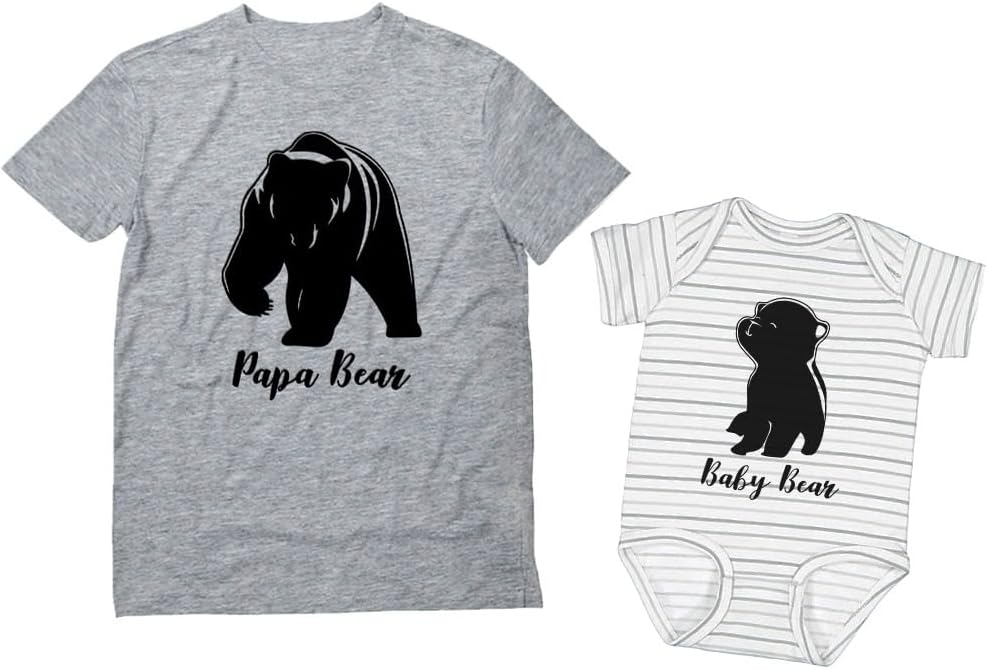 Tstars Papa &amp; Baby Bear Dad and Son Daughter Matching Shirts Fathers Day New Dads Gift Father and Infant Shirt Set