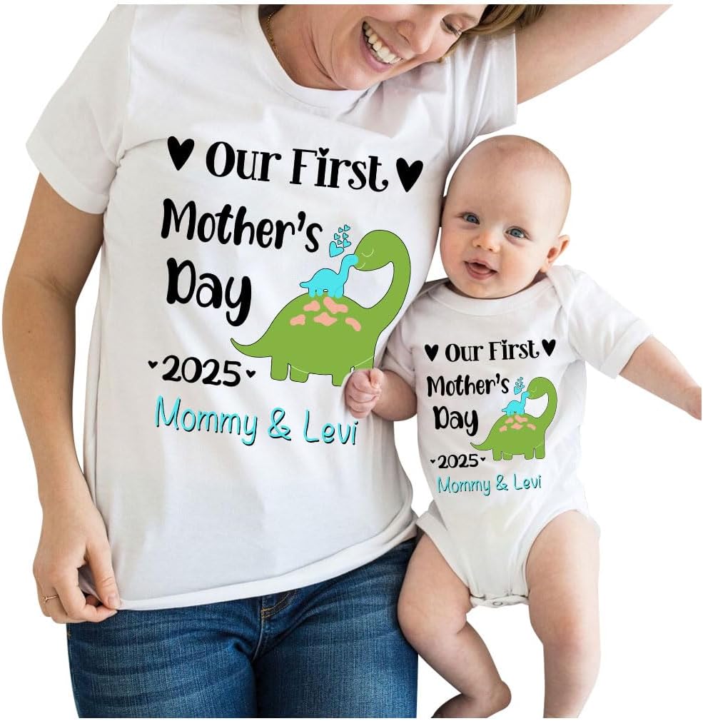 ParaDecor Our First Mothers Day Matching Shirts, Our First Mother&#39;s Day Together, Personalized Baby Onesie, Gifts for Mom