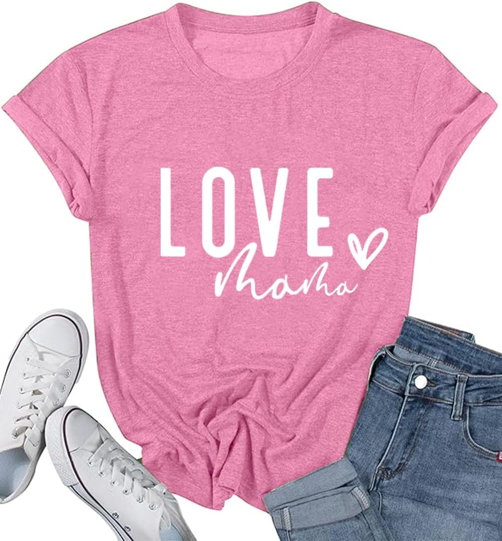 Mama Shirts for Women Thanksgiving Shirts Cute Mama Letter Graphic Tee Shirts Summer Casual Tops Mother Shirt