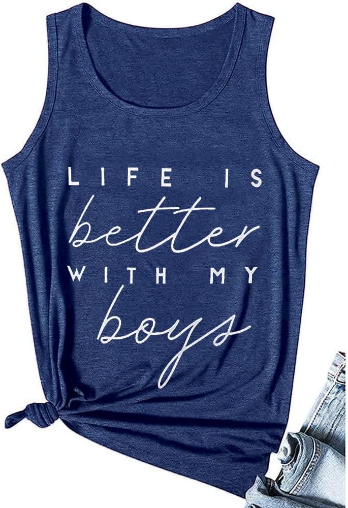 Life is Better with My Boys Women Funny Mom Gift Shirts Graphic Summer Short Athletic Casual Workout Tops Mother Shirt