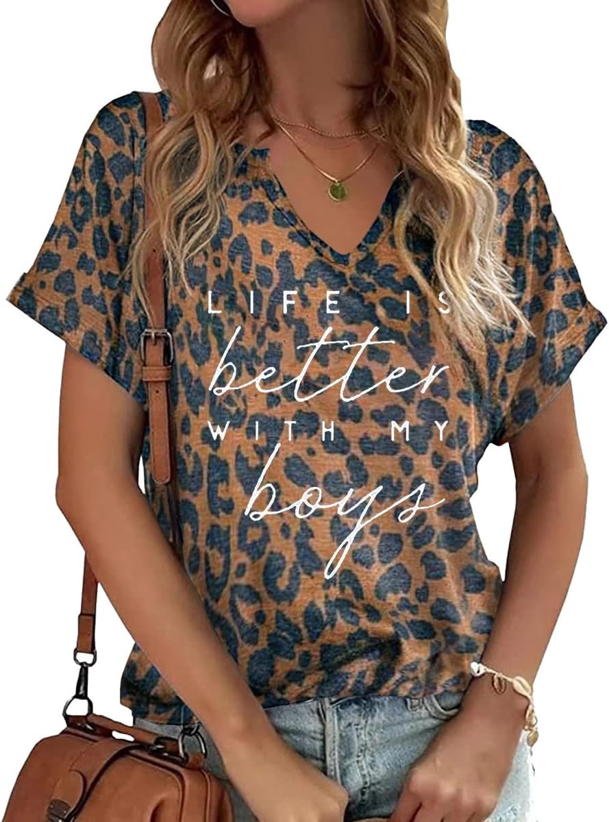 Mama V Neck Shirt Women Funny Mom Life T-Shirt Mother&#39;s Day Short Sleeve Graphic Tees Mama Gift Casual Tops Blouse Mother Shirt