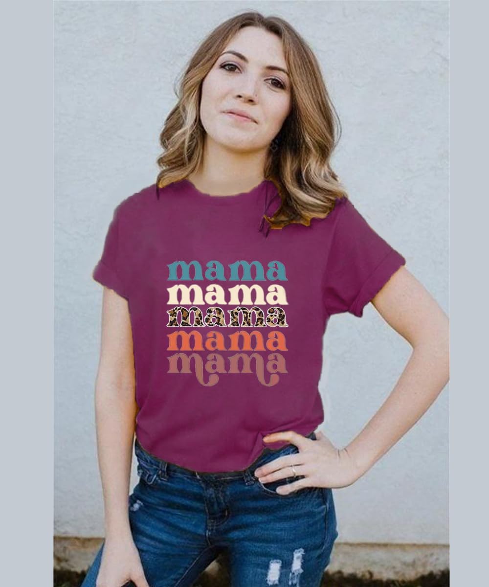 Mama Shirts for Women Thanksgiving Shirts Cute Mama Letter Graphic Tee Shirts Summer Casual Tops Mother Shirt