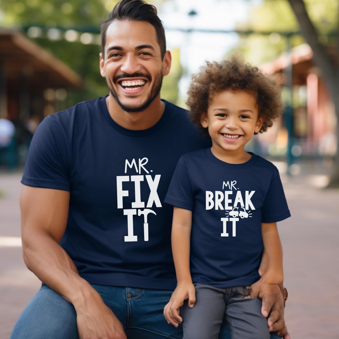 Mr Break It Mr Fix It Funny Dad Son Matching Father&#39;s Day T-Shirt, Dad and Baby Matching Outfits, Father Son Matching, Twin Dad, Daddy Daughter Matching Shirts, Birthday Gift for Dad, New Dad Gifts.