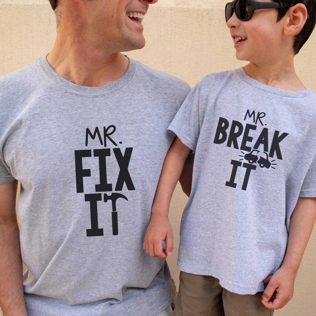 Mr Break It Mr Fix It Funny Dad Son Matching Father&#39;s Day T-Shirt, Dad and Baby Matching Outfits, Father Son Matching, Twin Dad, Daddy Daughter Matching Shirts, Birthday Gift for Dad, New Dad Gifts.