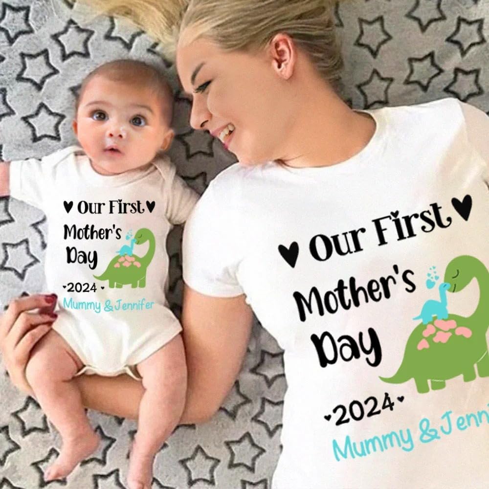 ParaDecor Our First Mothers Day Matching Shirts, Our First Mother&#39;s Day Together, Personalized Baby Onesie, Gifts for Mom