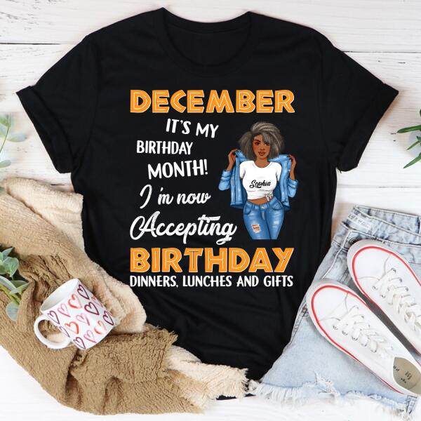 Personalized Birthday Shirt, December Birthday Gifts For Afro Woman, December Birthday Gifts