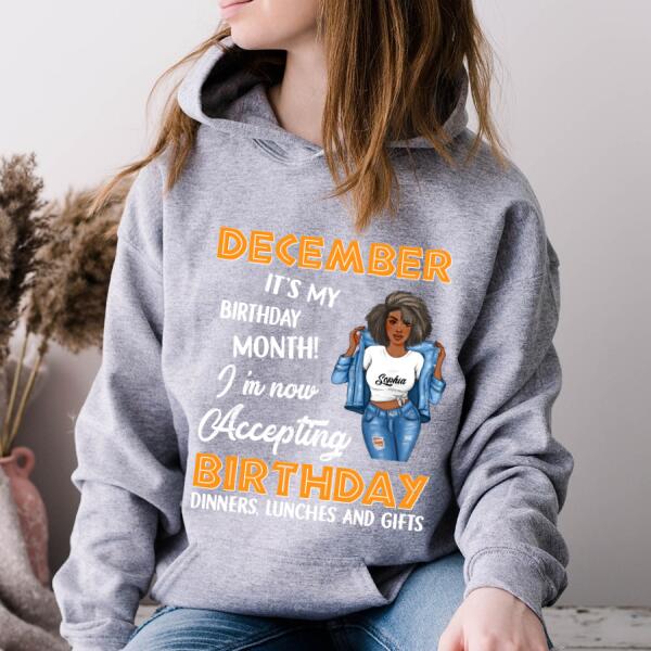 Personalized Birthday Shirt, December Birthday Gifts For Afro Woman, December Birthday Gifts