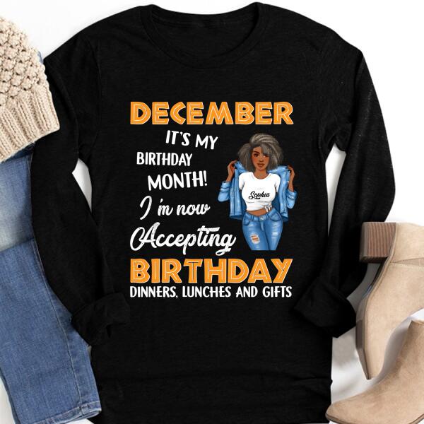 Personalized Birthday Shirt, December Birthday Gifts For Afro Woman, December Birthday Gifts
