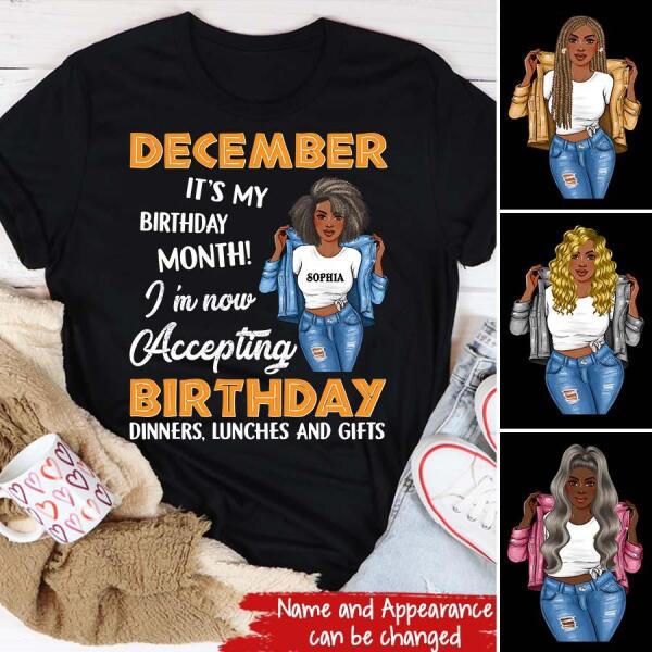 Personalized Birthday Shirt, December Birthday Gifts For Afro Woman, December Birthday Gifts
