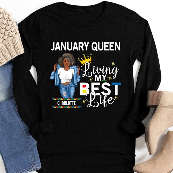 Personalized Birthday Shirt, January Birthday Gifts For Afro Woman, January Birthday Gifts
